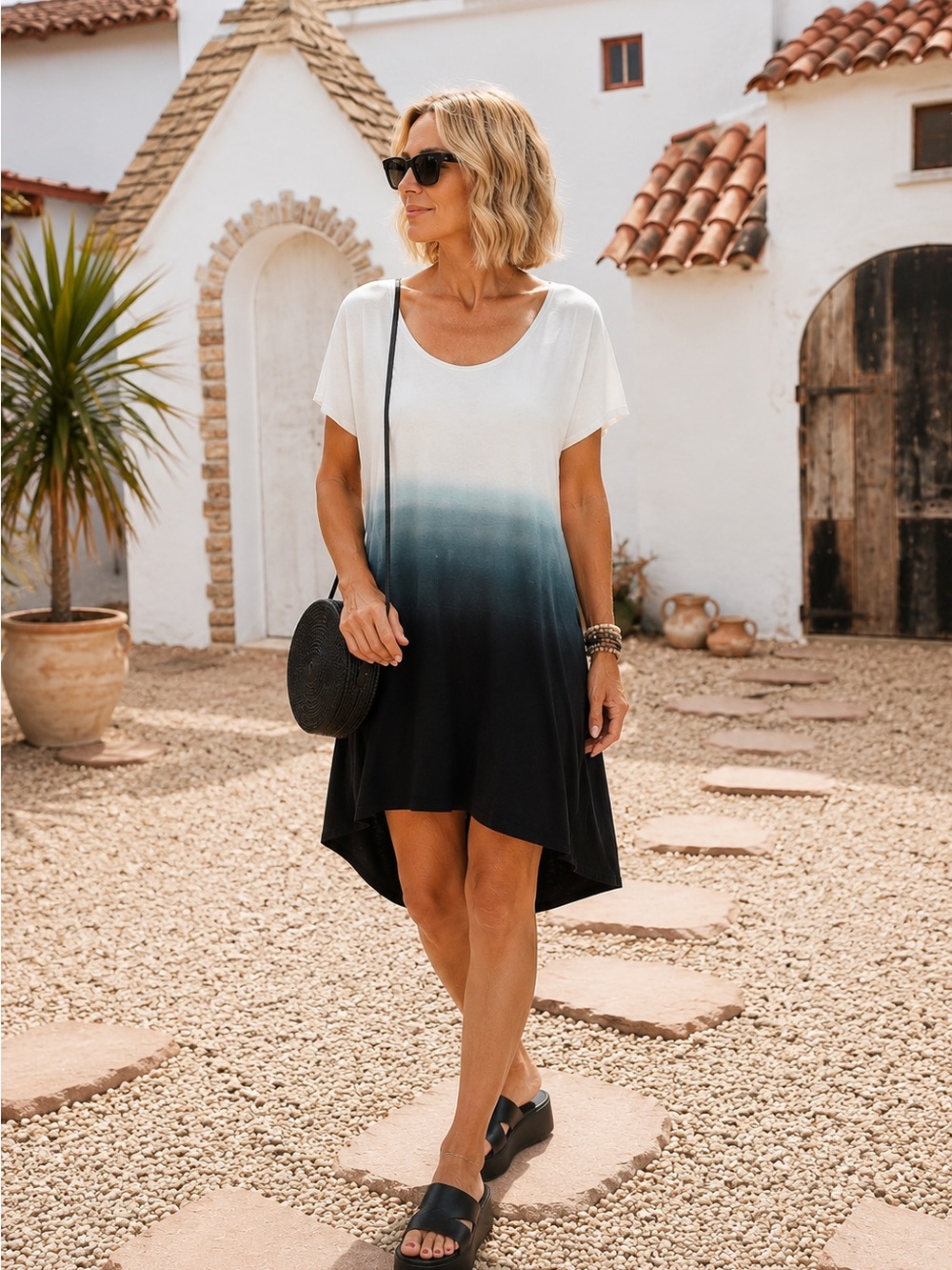 NWT Bluivy Ombre White to Black Hi-Lo Mini Dress